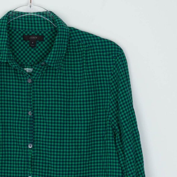 J. Crew Womens Plaid Gingham Button Shirt Size 8 Green Long Sleeve Preppy Work - Picture 2 of 10